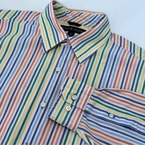 Tommy Hilfiger Shirt Men’s M Stripe Multicolour‎ 100% Cotton Vintage Long Sleeve